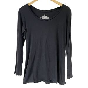 MixIt black long Button sleeve large top Round Scoop Neck Stretch
